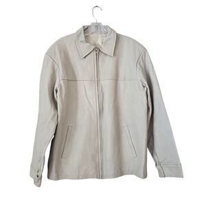 El General 1901 Mens Off White Genuine Leather Zip Up Jacket Size M Mexico